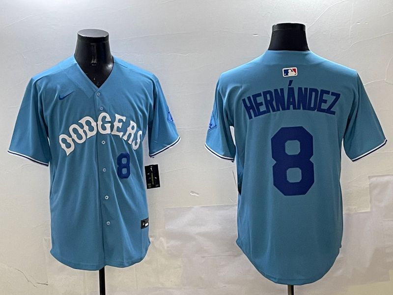 Men Los Angeles Dodgers 8 Hernandez Light Blue Throwback Game 2025 Nike MLB Jersey style 22